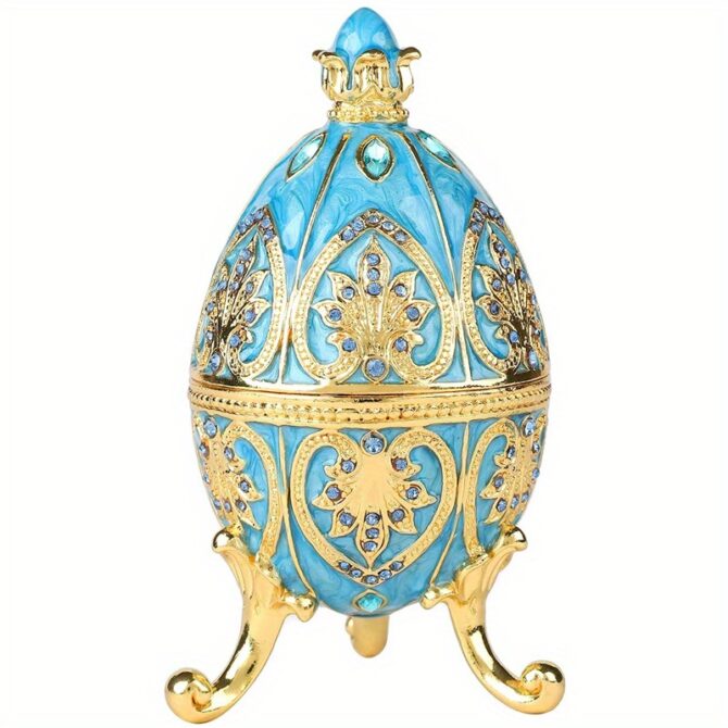Egg Jewelry Box, Enameled Faberge Egg Style Decorative - Image 7