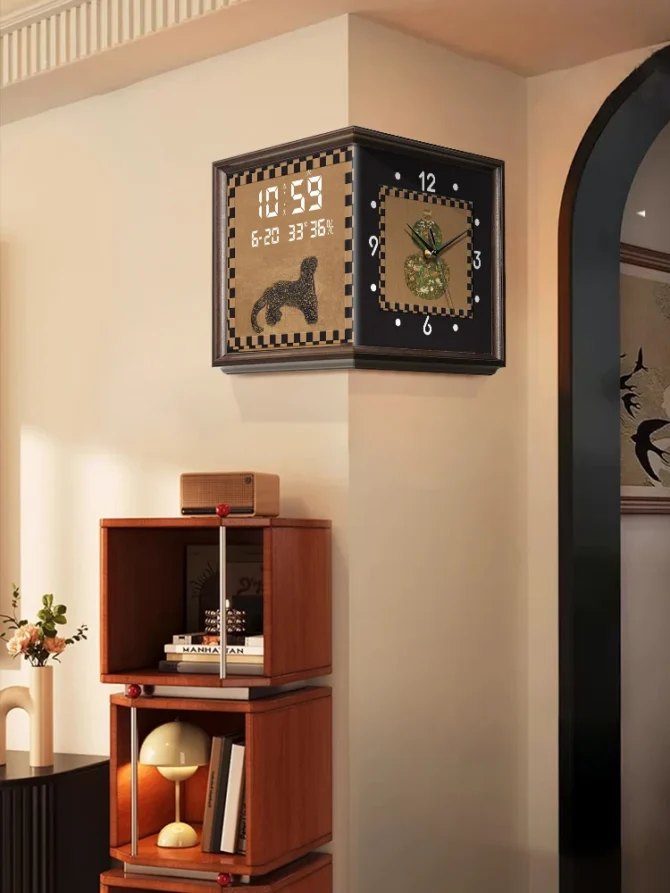 Luxury Mid Ancient Style Leopard Corner Clock Double-side Wall Clock Creative Retro Perpetual Calendar Digital Clock - Image 6