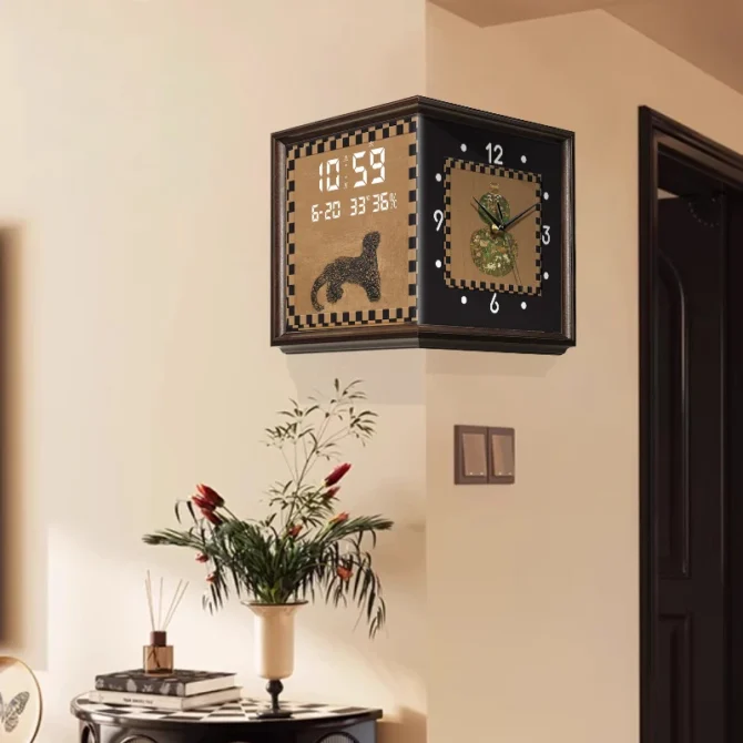 Luxury Mid Ancient Style Leopard Corner Clock Double-side Wall Clock Creative Retro Perpetual Calendar Digital Clock - Image 5