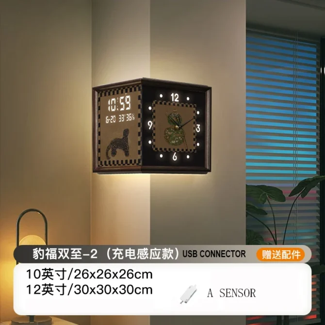 Luxury Mid Ancient Style Leopard Corner Clock Double-side Wall Clock Creative Retro Perpetual Calendar Digital Clock - Image 7