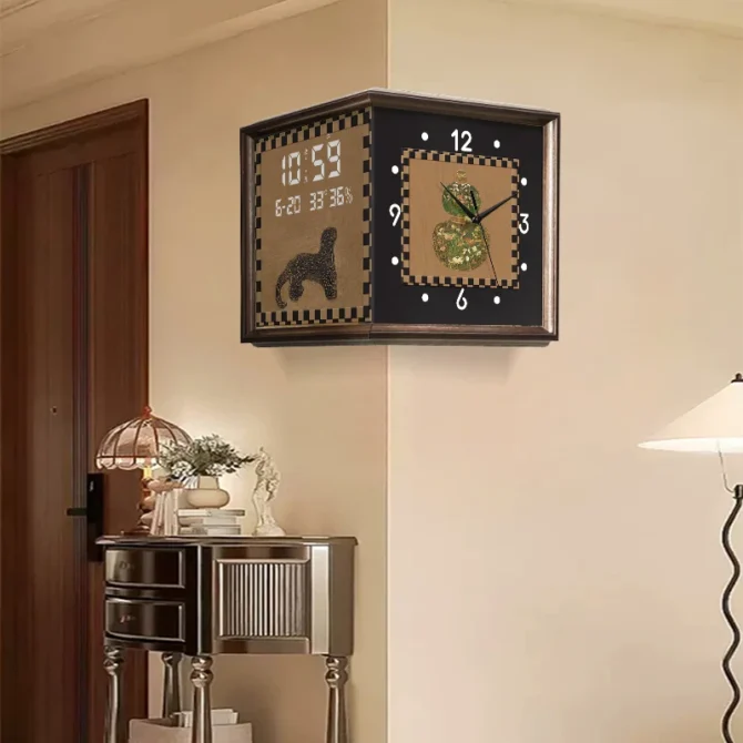 Luxury Mid Ancient Style Leopard Corner Clock Double-side Wall Clock Creative Retro Perpetual Calendar Digital Clock - Image 3