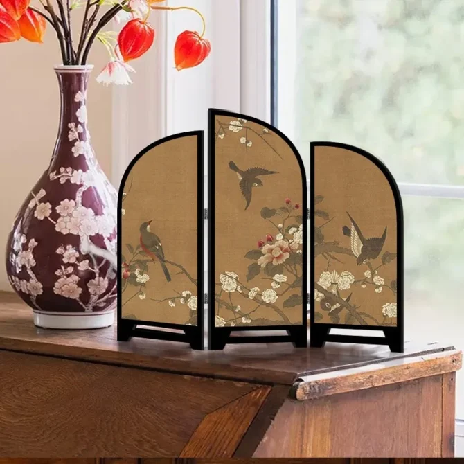 Desktop Screen Display Creative Foyer Cabinet Display Retro New Chinese Style Home Decor Painting Tea Table Decoration Painting - Image 4