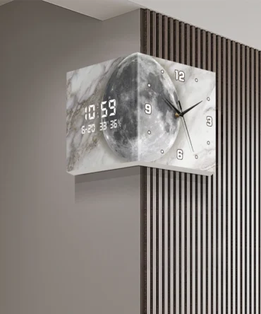 New Living Room Double sided Wall Clock Creative two face Clock Wall Light Lunar Corner Clock No Hitting Kong Digital Clock