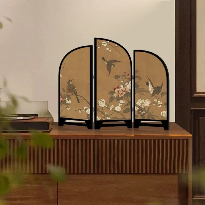 Desktop Screen Display Creative Foyer Cabinet Display Retro New Chinese Style Home Decor Painting Tea Table Decoration Painting - Image 2