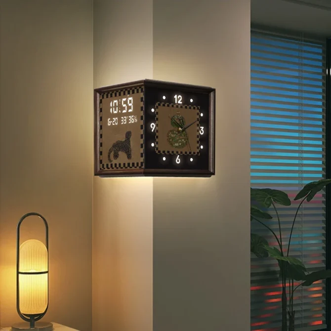 Luxury Mid Ancient Style Leopard Corner Clock Double-side Wall Clock Creative Retro Perpetual Calendar Digital Clock - Image 4